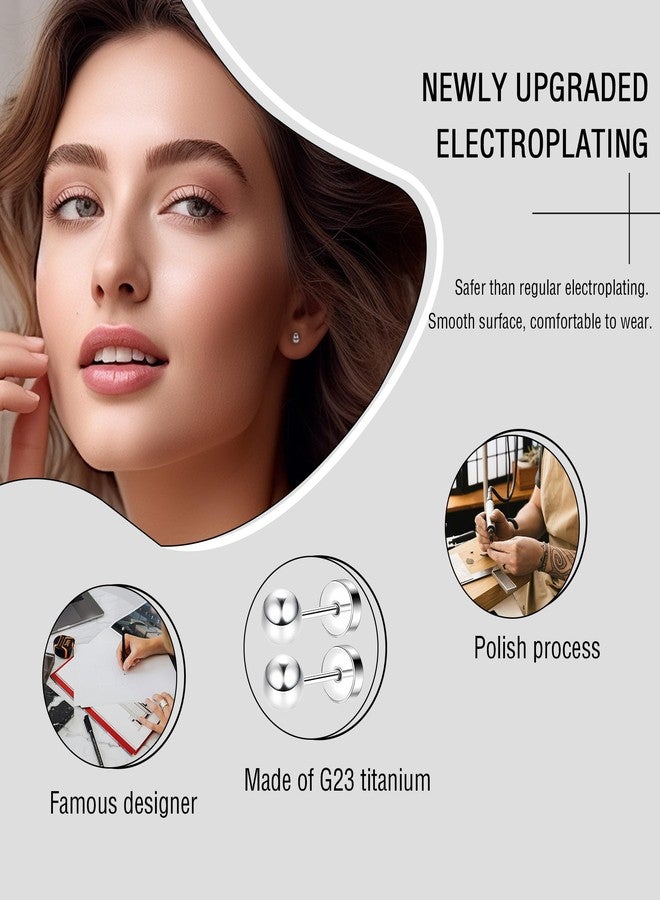 ZDE Women Flat Back Ball Stud Earrings Titanium Hypoallergenic Earrings Stud for Sensitive Ears Simple Classic Flat Stud Earring Perfect for Helix Tragus Cartilage Earlobe (Silver, 5MM) - Image 3